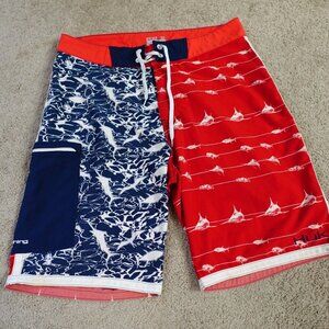 Huk Shorts 32 Blue Red American Flag Board Patriotic
